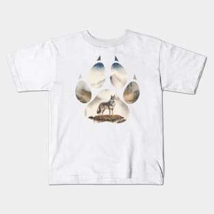 Wolf art, outdoor, mountain, canine dog paw print, animals lovers, wolf lovers Kids T-Shirt